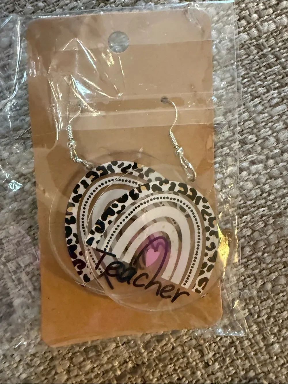 Teacher Rainbow Heart Dangle Earrings - Pink, Black, White NIB